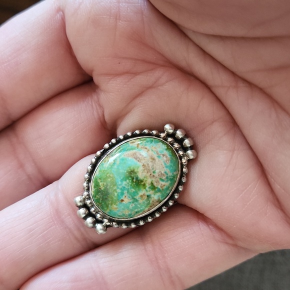 Beautiful Native American Navajo Handmade Sonoran Mountain Turquoise Ring 💙💍💚 - Picture 8 of 11